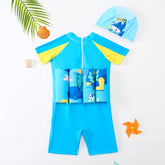 Kids Shark Print Floating Swimsuit with Cap